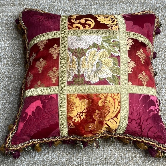 Passamaneria Toscana pair of vintage silk brocade and tapestry patchwork pillows
